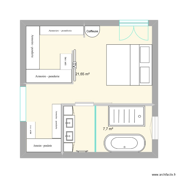 Suite parentale 1. Plan de 2 pièces et 29 m2