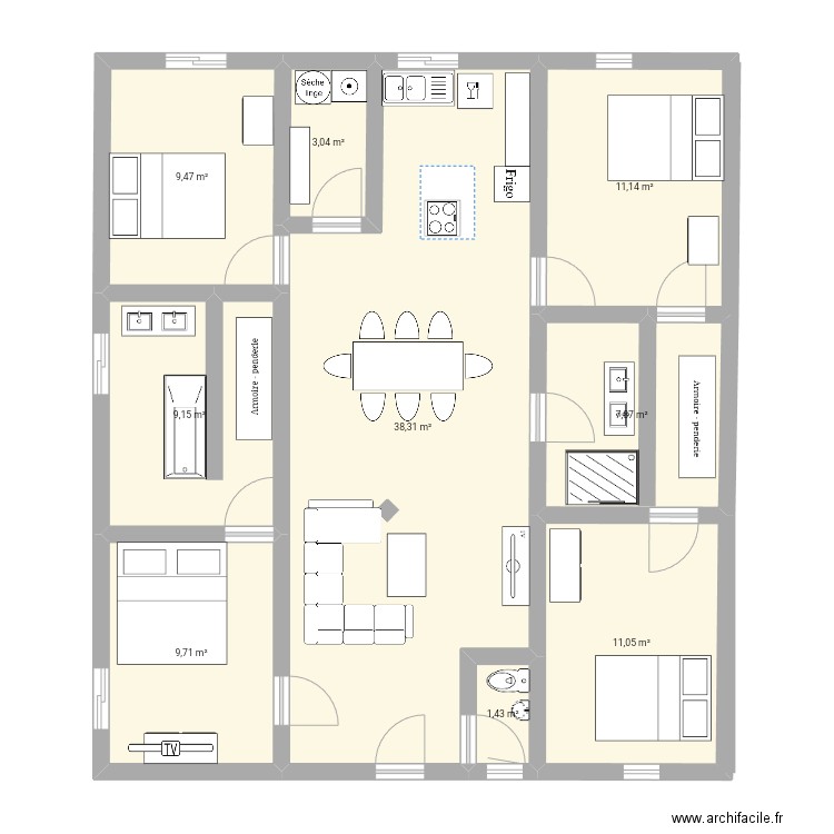 Maison. Plan de 9 pièces et 101 m2