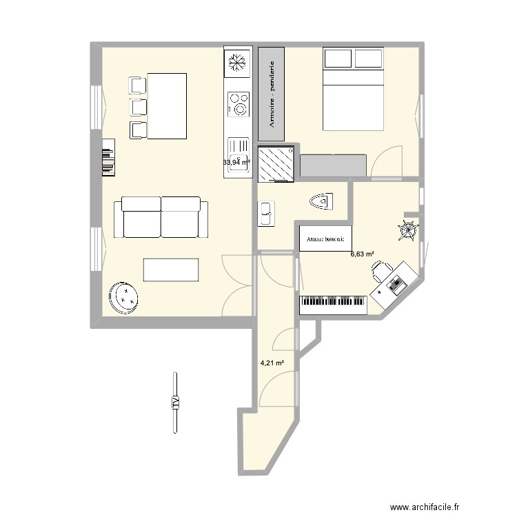 DAUMESNIL V Jr. Plan de 3 pièces et 45 m2