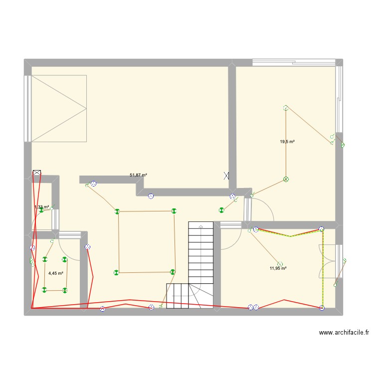 rdc . Plan de 5 pièces et 89 m2