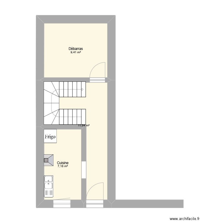 Montignies. Plan de 3 pièces et 28 m2