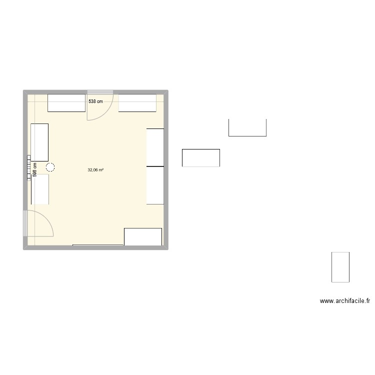 salle. Plan de 1 pièce et 32 m2