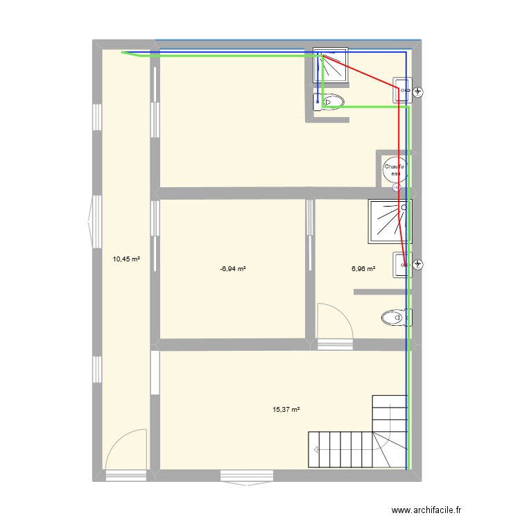 RDC La Llagonne. Plan de 4 pièces et 43 m2