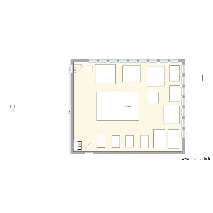 musculation. Plan de 1 pièce et 92 m2