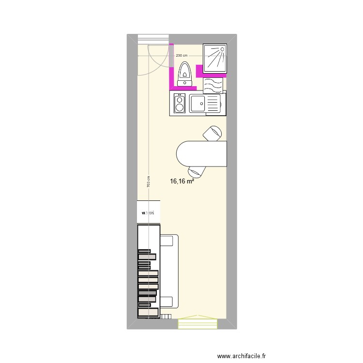 XTE1. Plan de 1 pièce et 16 m2