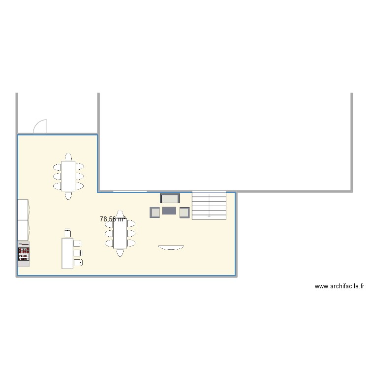 terrasse. Plan de 1 pièce et 79 m2