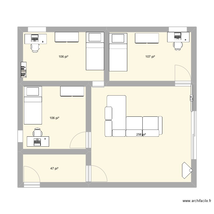 Maison Felipe. Plan de 5 pièces et 58 m2