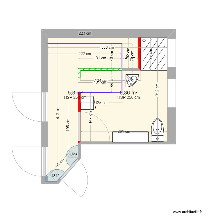 SALLE DE BAIN 3. Plan de 2 pièces et 12 m2