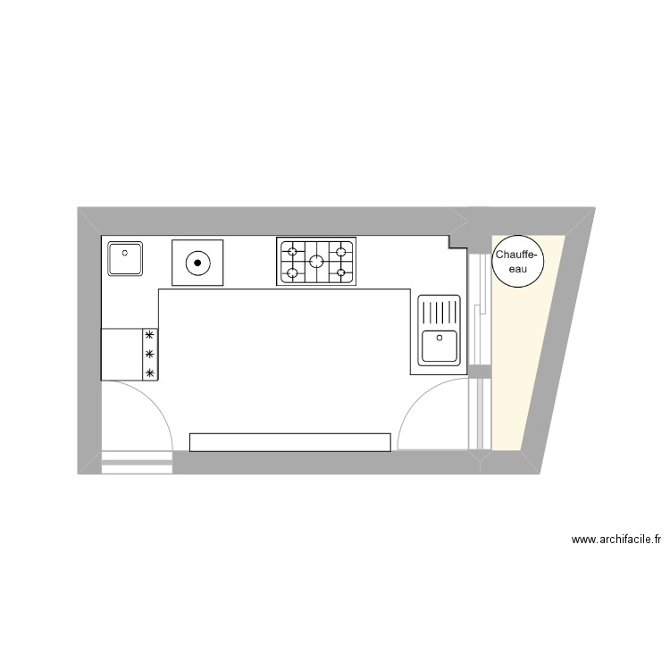 cuisine. Plan de 1 pièce et 1 m2