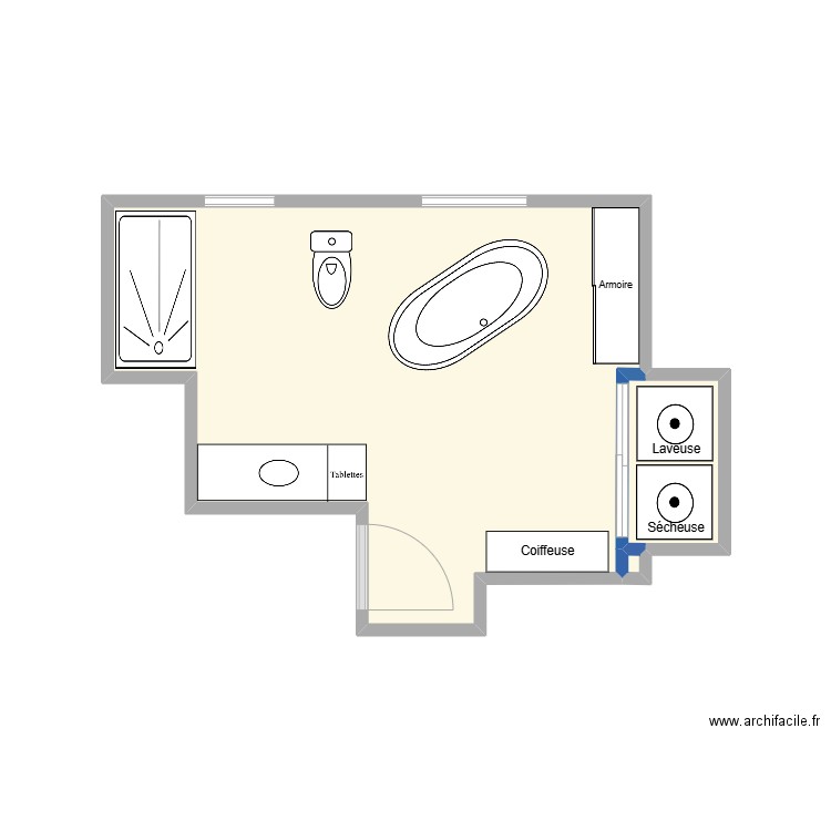 Salle de bain RDC. Plan de 3 pièces et 16 m2