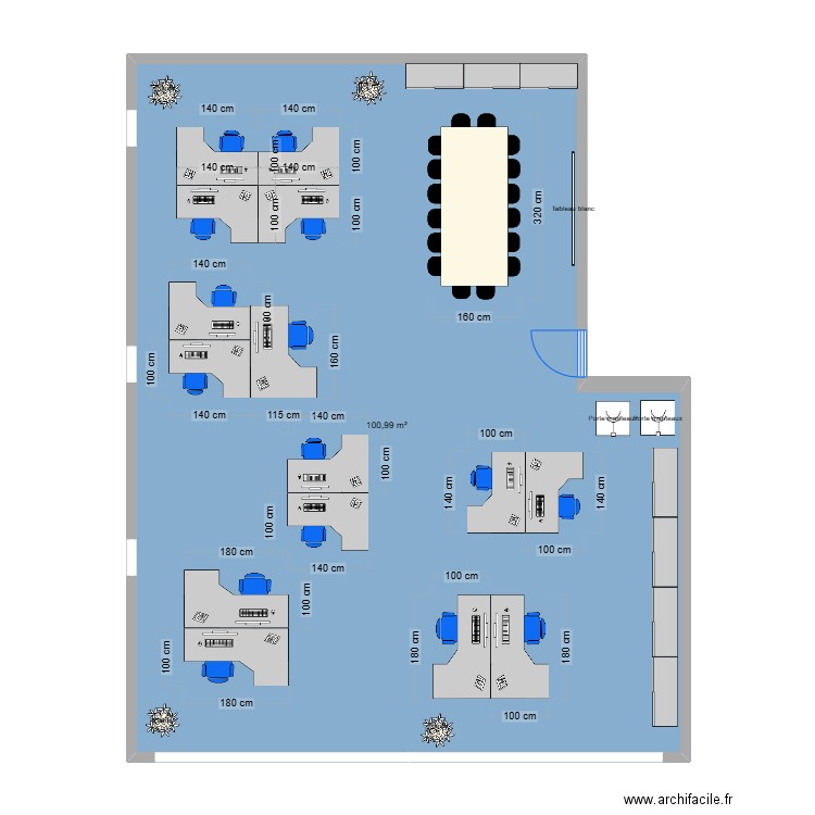 Bureaux. Plan de 1 pièce et 101 m2