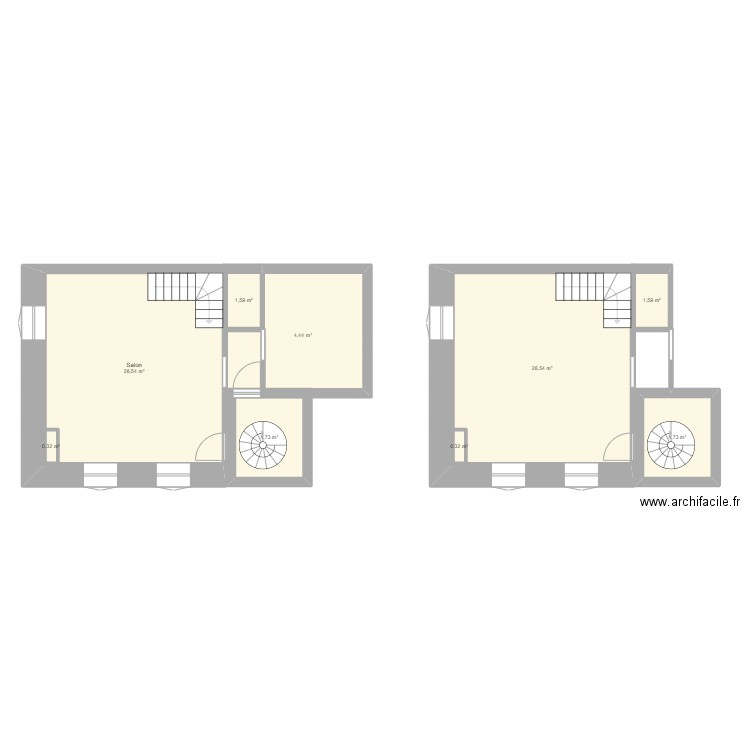 1er étage. Plan de 9 pièces et 83 m2