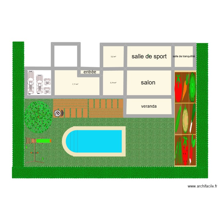 debut maison. Plan de 8 pièces et 37 m2