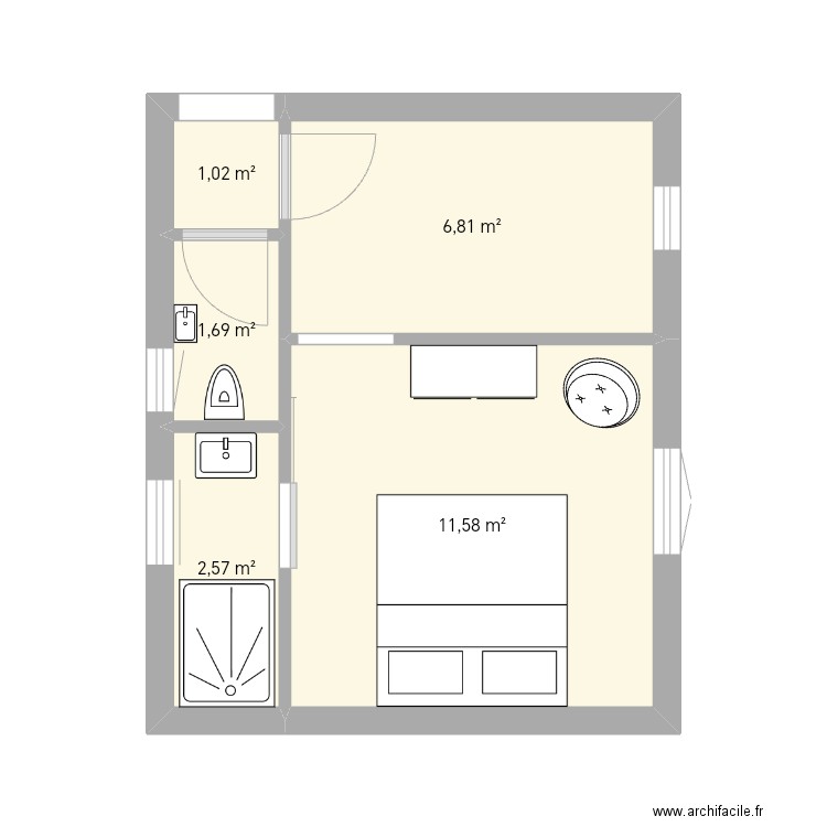 Extension . Plan de 5 pièces et 24 m2