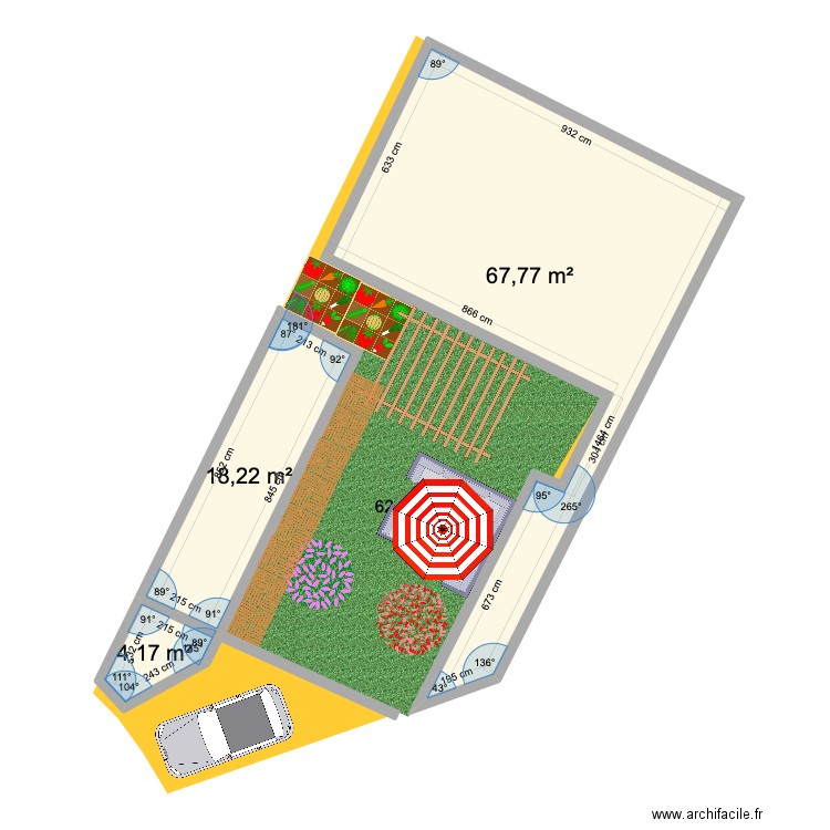 AUB. Plan de 3 pièces et 90 m2