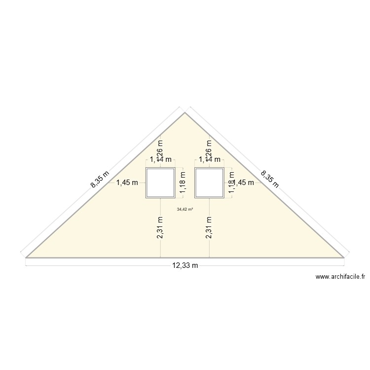 003. Plan de 1 pièce et 34 m2