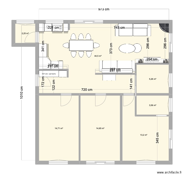 Plan EDL / Cosy & bright / sans meubles. Plan de 7 pièces et 98 m2