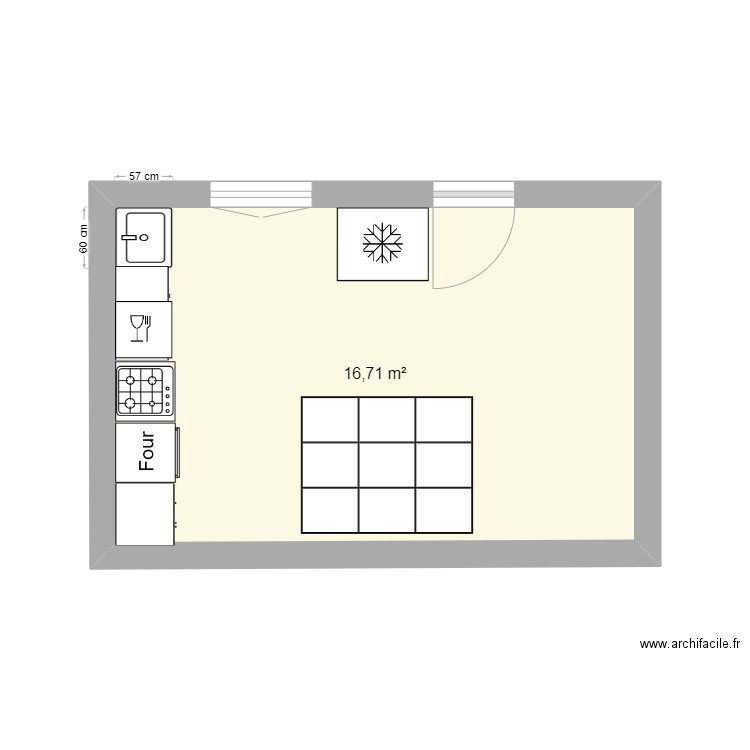 cuisine. Plan de 1 pièce et 17 m2