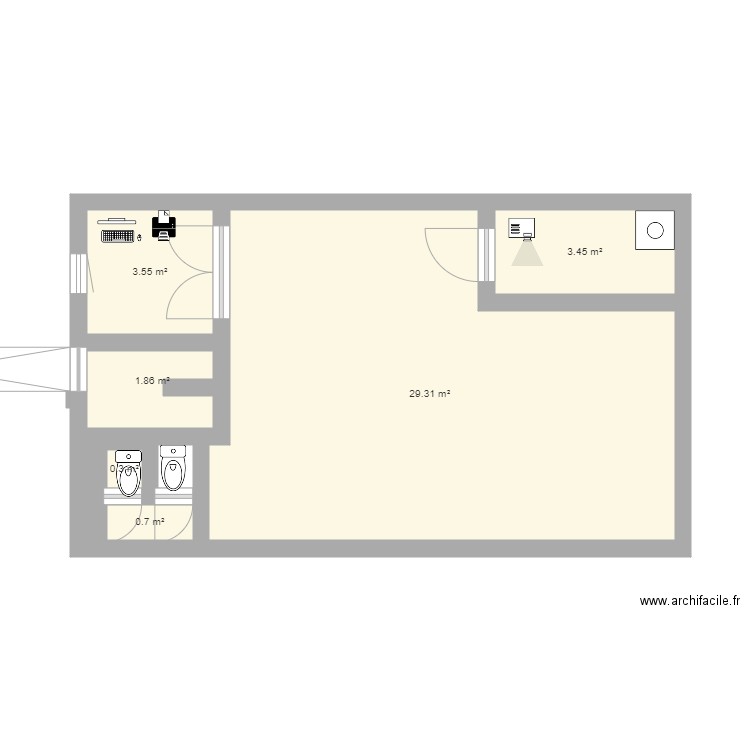 CAOMISSARIA. Plan de 6 pièces et 39 m2