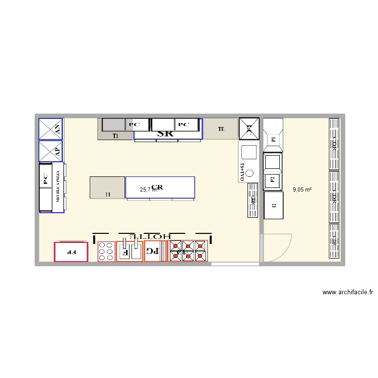 CAFE BOUYAHBAR. Plan de 2 pièces et 35 m2