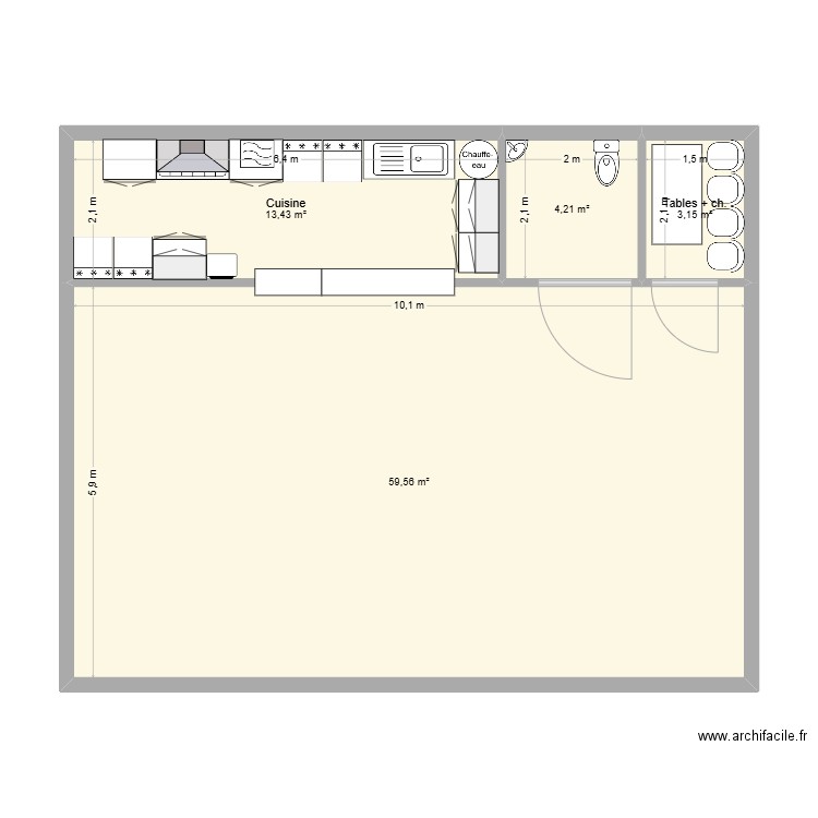 Projet foyer. Plan de 4 pièces et 80 m2