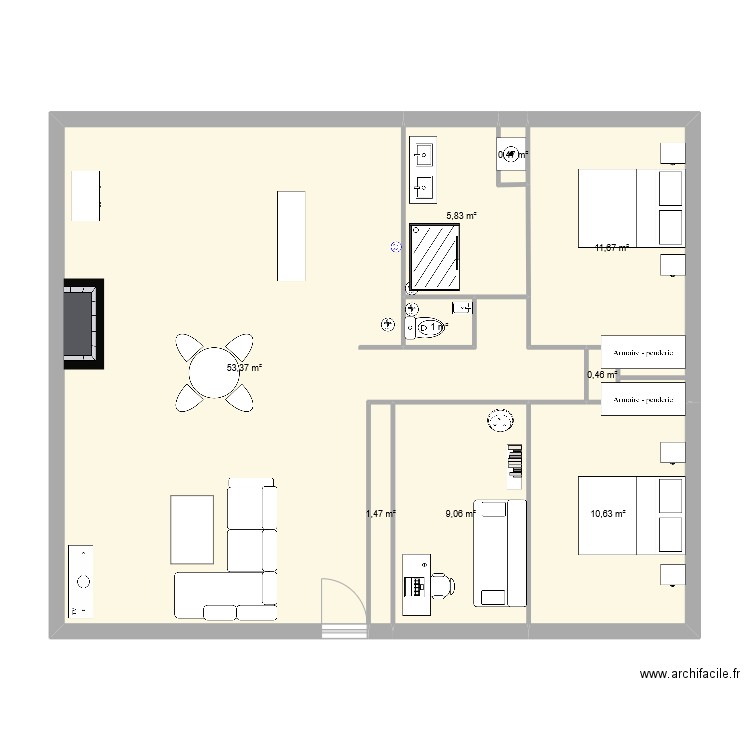 ndb. Plan de 9 pièces et 94 m2