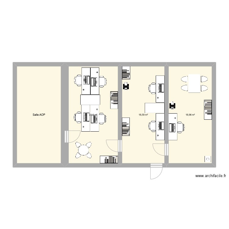 Déménagement des bureaux RH. Plan de 4 pièces et 78 m2