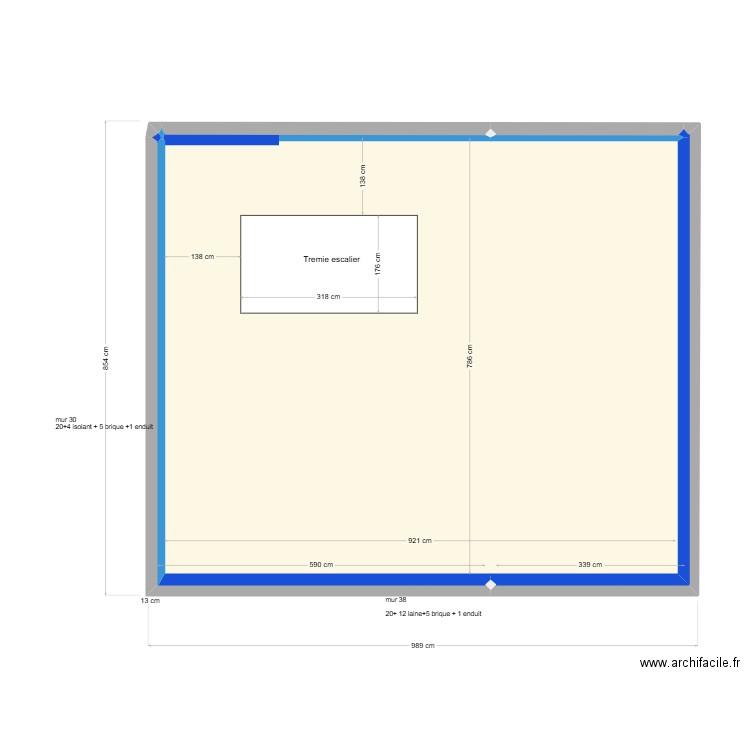 plan plancher avec isolant. Plan de 6 pièces et 73 m2