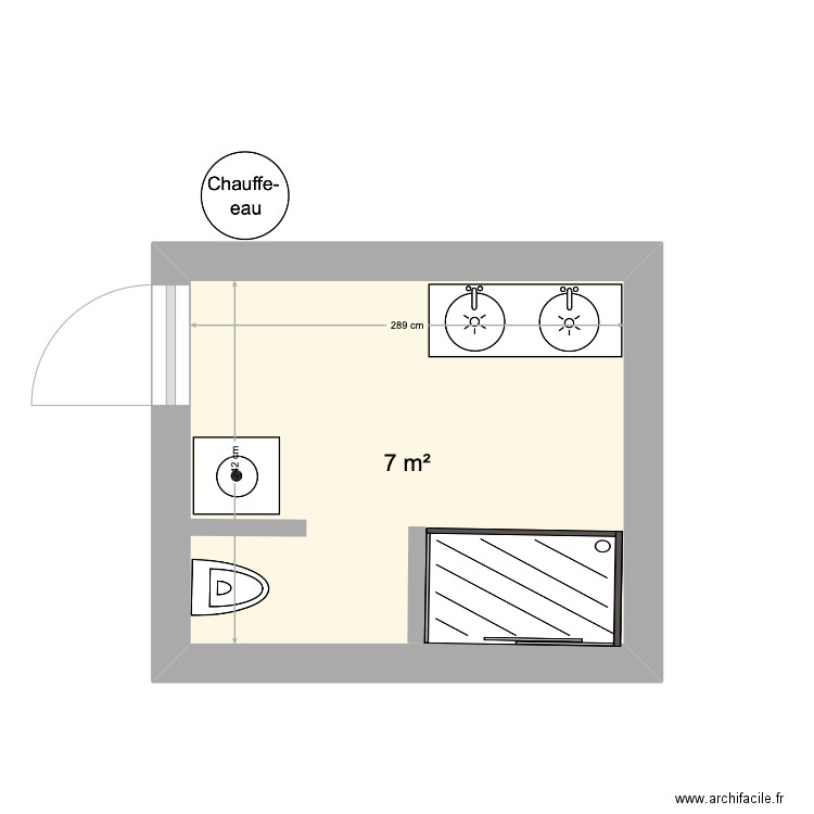 sub. Plan de 1 pièce et 7 m2