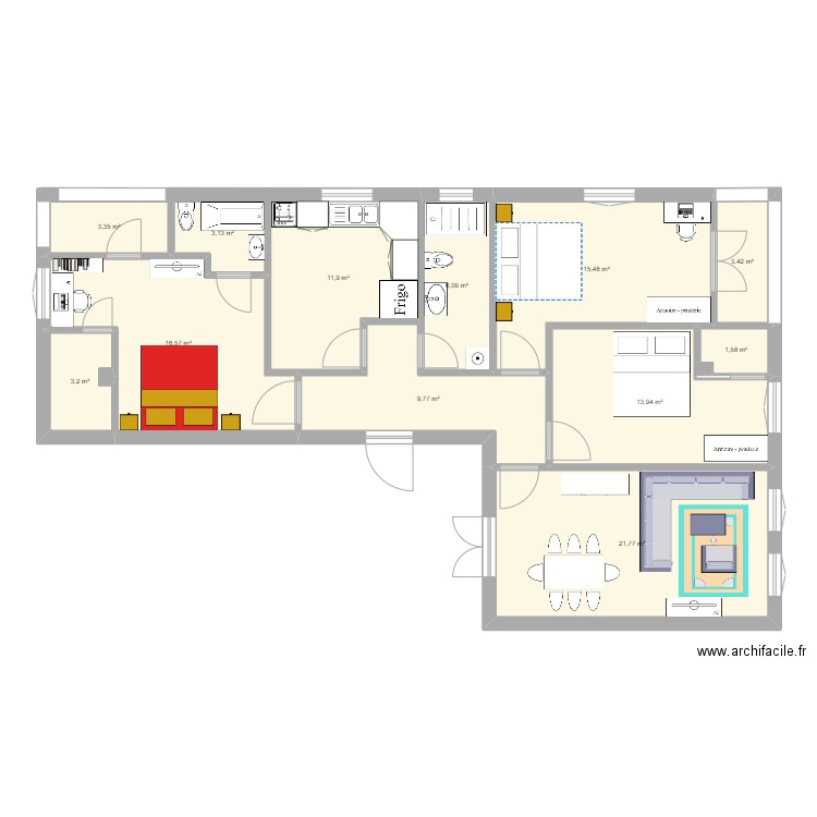  f4 110m habitable . Plan de 12 pièces et 110 m2