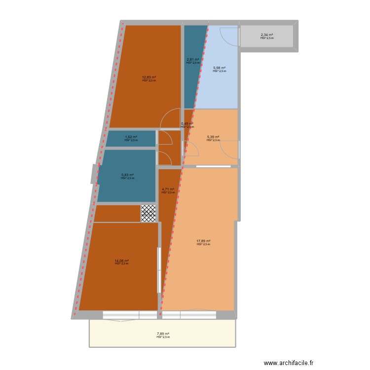 Appart 3. Plan de 13 pièces et 82 m2