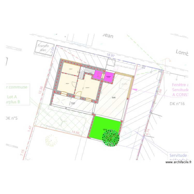 LES ROUTES projet 2 logements escalier extérieur. Plan de 21 pièces et 189 m2