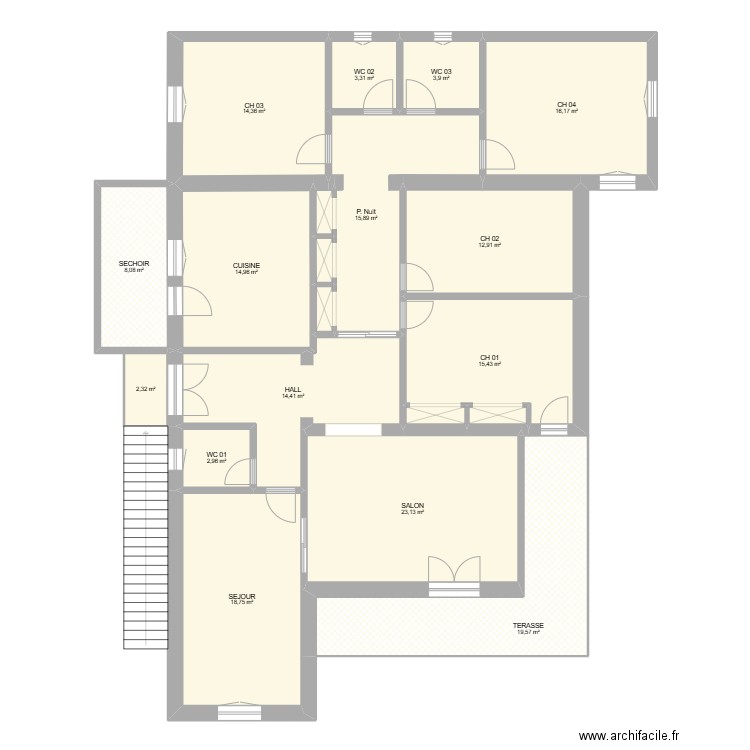 Etage - Villa Labidi - La Marsa . Plan de 15 pièces et 186 m2