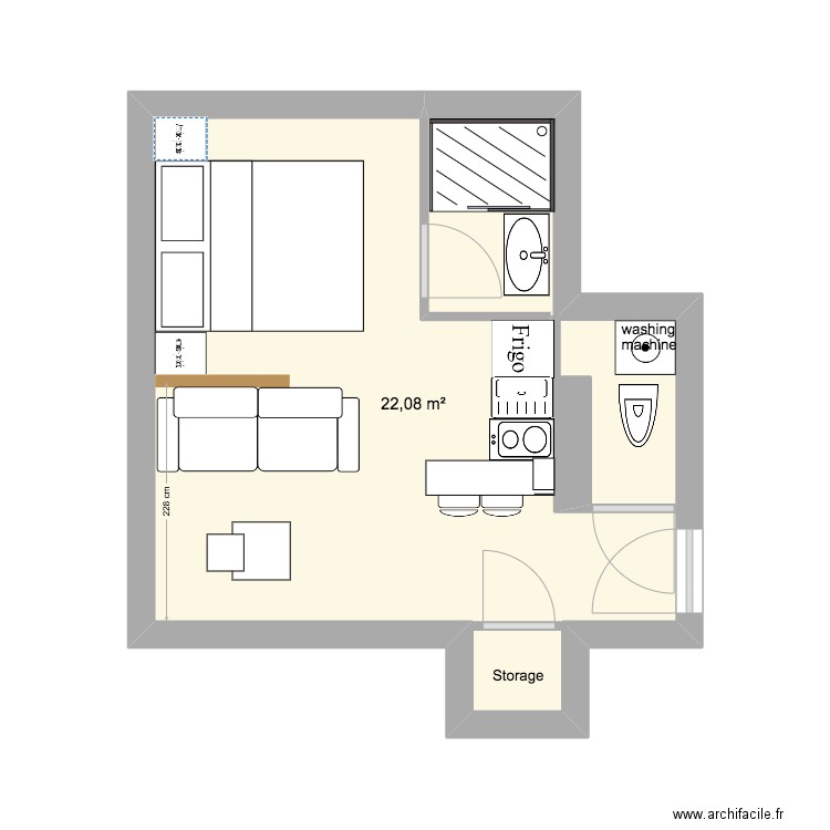 studio laurent pichat. Plan de 1 pièce et 22 m2