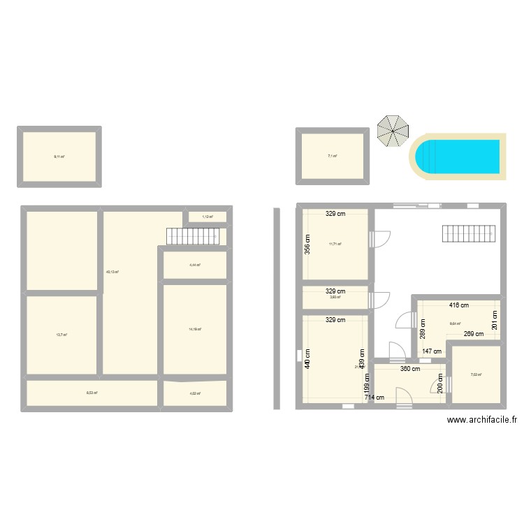 BNS. Plan de 14 pièces et 156 m2