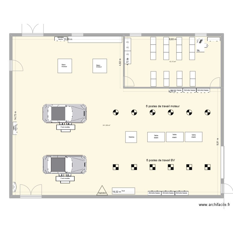 Atelier MV2 à l'échelle. Plan de 2 pièces et 283 m2