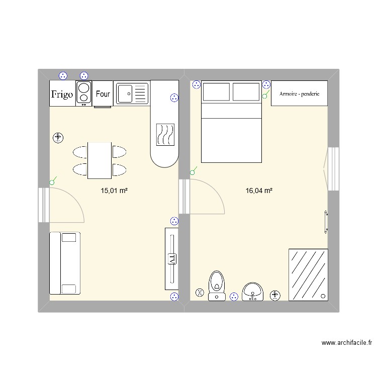 maison. Plan de 2 pièces et 31 m2