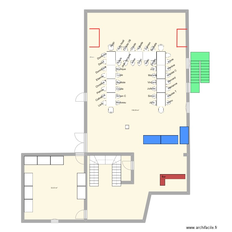 Plan Table Mariage ClaudIsa 2025 V2. Plan de 2 pièces et 192 m2