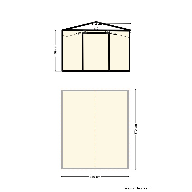 abri de jardin. Plan de 3 pièces et 16 m2