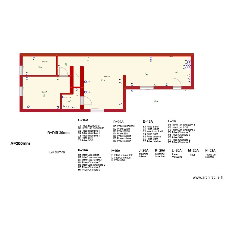 Dampremy Appartement . Plan de 4 pièces et 67 m2