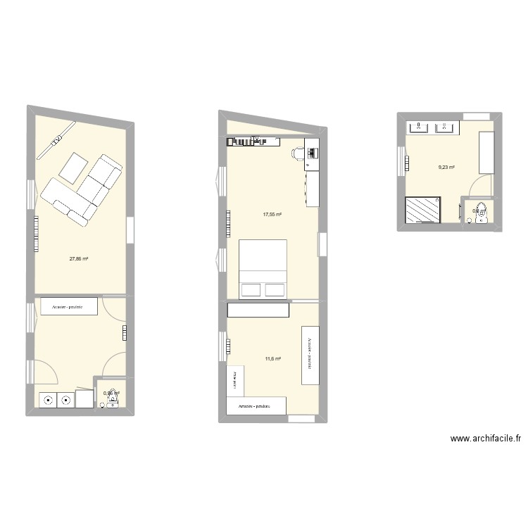 amenagement agrandissement. Plan de 6 pièces et 68 m2