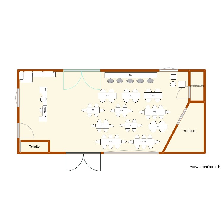 RESTO. Plan de 4 pièces et 44 m2