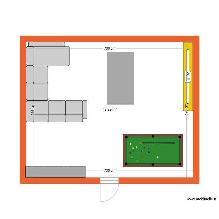 Salon dédé. Plan de 1 pièce et 43 m2