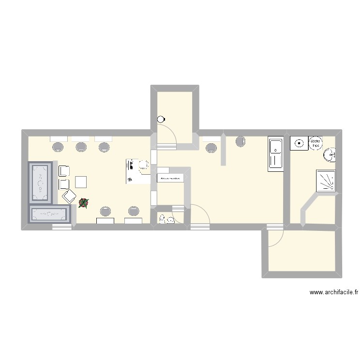 salon de coiffure. Plan de 9 pièces et 48 m2