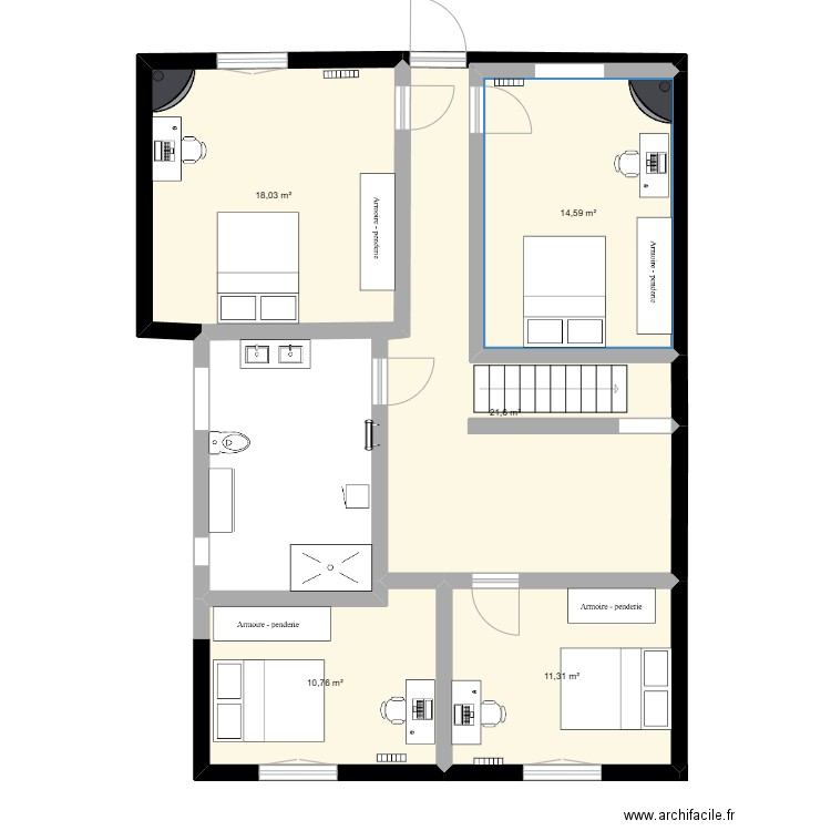 plan 1er étage 22. Plan de 5 pièces et 76 m2