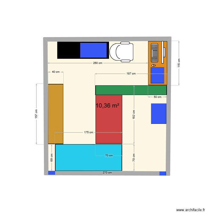 Mssalah 03. Plan de 1 pièce et 10 m2