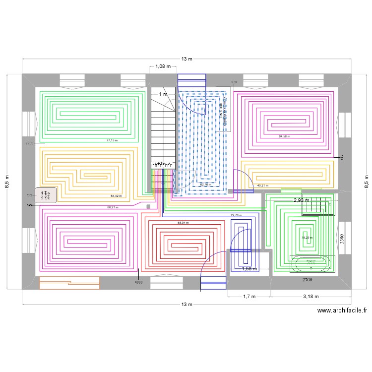 BREI-1 Chauffage au sol 2. Plan de 4 pièces et 88 m2