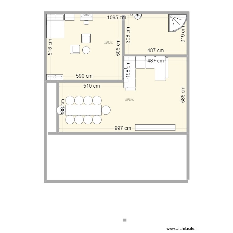 cheikh et fatima. Plan de 2 pièces et 94 m2