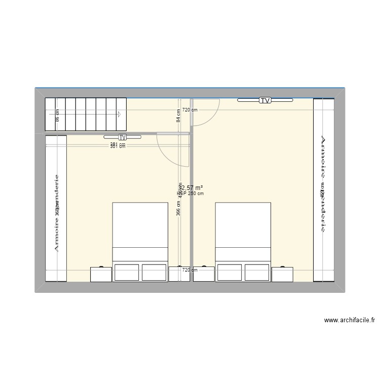 2eme etage. Plan de 1 pièce et 33 m2