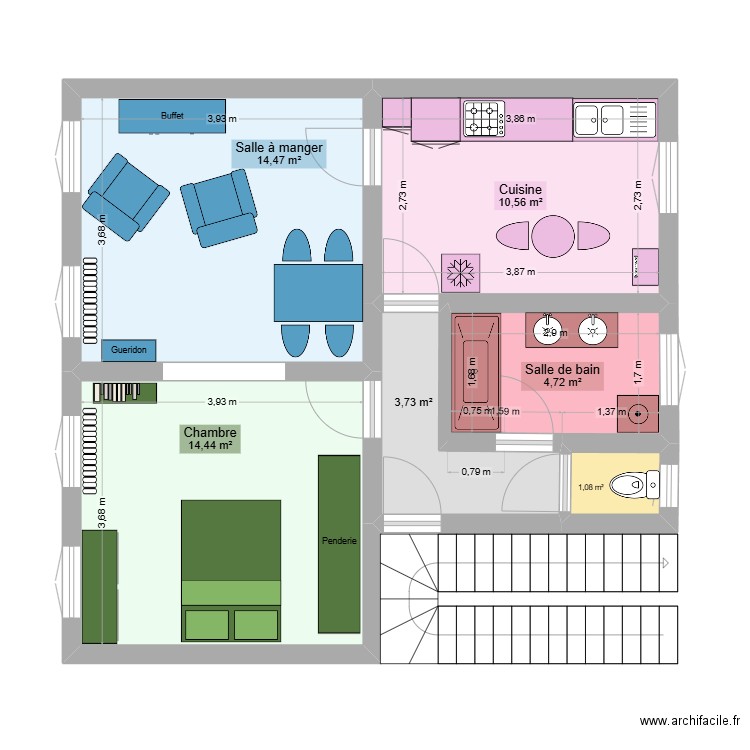 Appartement BLR V2. Plan de 6 pièces et 49 m2